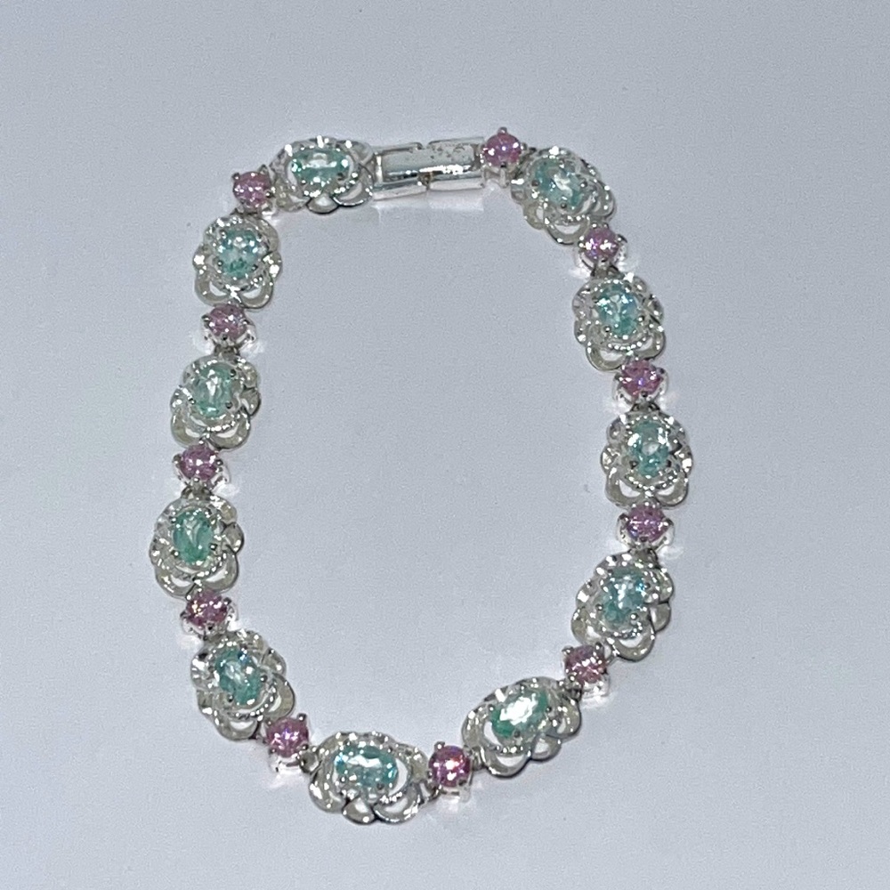 New! Sterling Silver & Blue & Pink Gemstone Bracelet